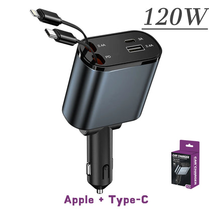 4 in 1 einziehbares 120W Auto Ladegerät
