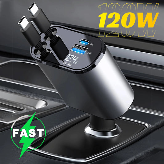 4 in 1 einziehbares 120W Auto Ladegerät
