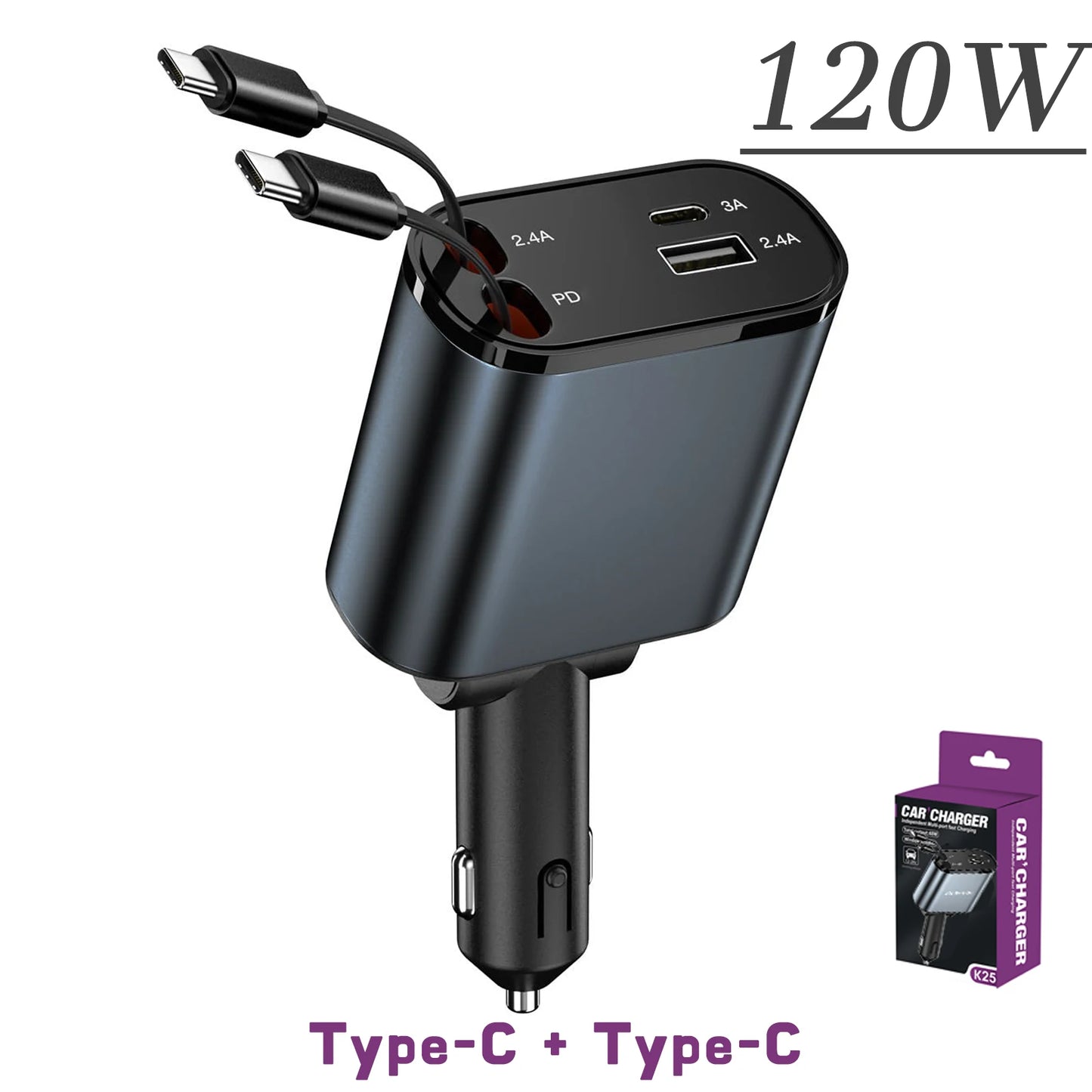 4 in 1 einziehbares 120W Auto Ladegerät